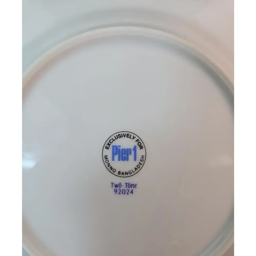 Pier 1 Two-Tone 92024 Dinner Plates Set of 6 Teal Green Blue Rim White Center